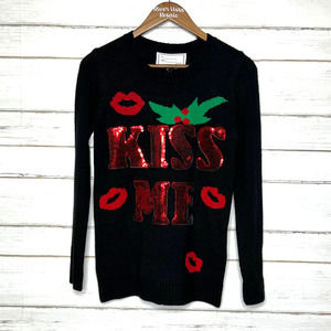 Kiss Me Mistletoe Christmas Sweater Sequin Size Small